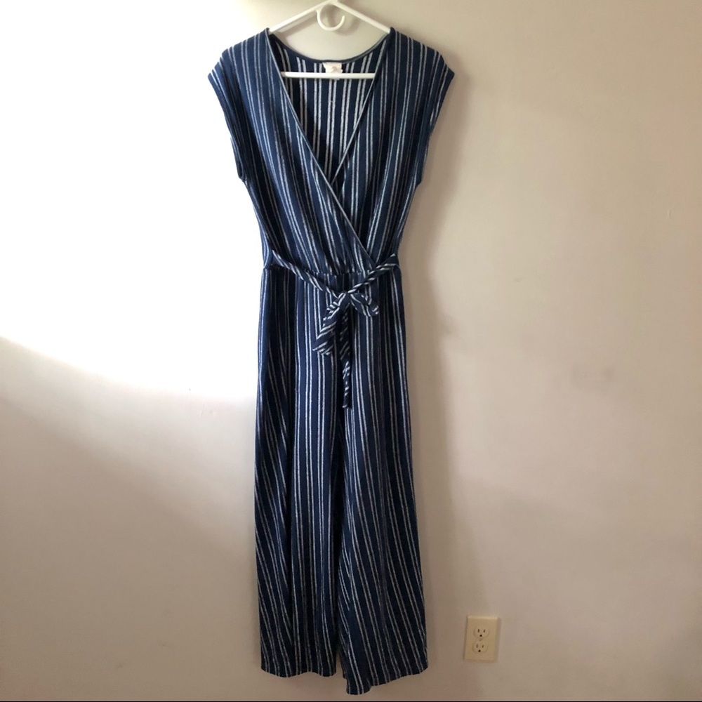 Cotton Pinstripe Jumper in Navy and White